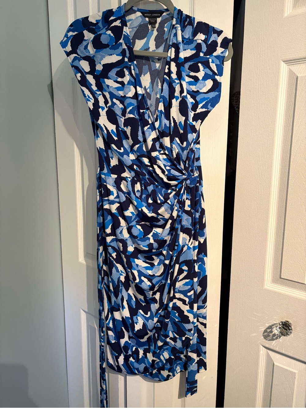 Blue Abstract Print Cap Sleeve Dress